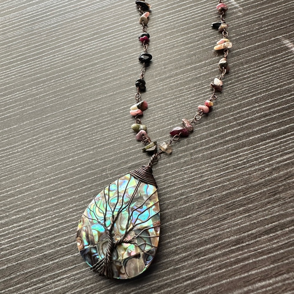 wire wrapped abalone necklace